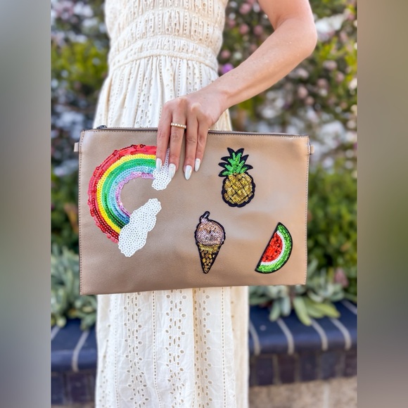 Sequin Patch Zipper Wristlet Purse/Clutch - Picture 2 of 2